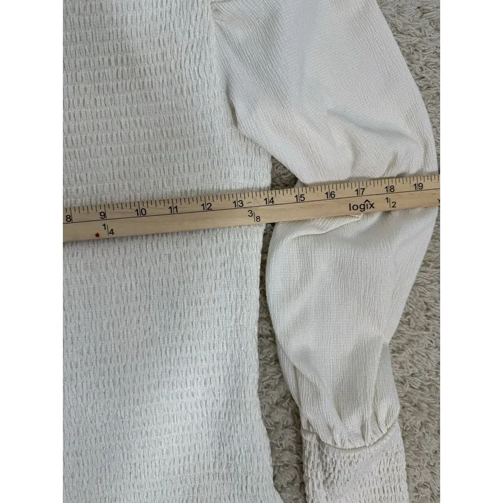 Anthropologie Smocked Puff Sleeve Ivory Cream Top Blouse Size S‎ Boho Bodycon